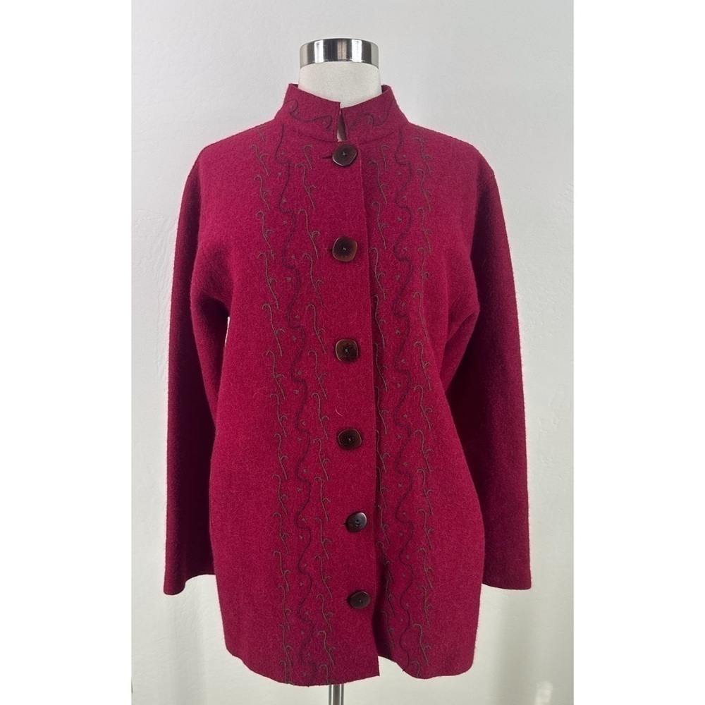 J Jill Alpaca Blend Embroidered Button Down Peacoat
